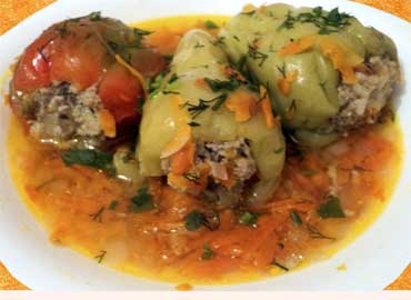 Soup with stuffed bell peppers